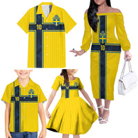 Custom Sweden National Football Family Matching Off The Shoulder Long Sleeve Dress and Hawaiian Shirt Glory The Blue and Yellow - Wonder Print Shop