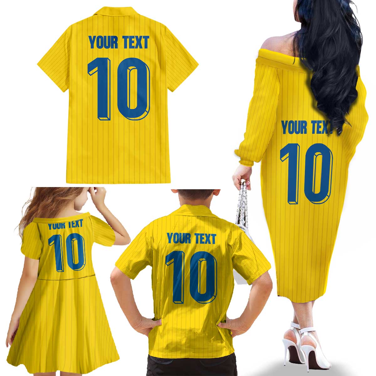 Custom Sweden National Football Family Matching Off The Shoulder Long Sleeve Dress and Hawaiian Shirt Glory The Blue and Yellow - Wonder Print Shop