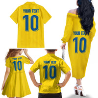 Custom Sweden National Football Family Matching Off The Shoulder Long Sleeve Dress and Hawaiian Shirt Glory The Blue and Yellow - Wonder Print Shop