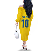 Custom Sweden National Football Family Matching Off The Shoulder Long Sleeve Dress and Hawaiian Shirt Glory The Blue and Yellow - Wonder Print Shop