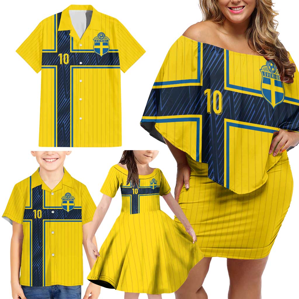 Custom Sweden National Football Family Matching Off Shoulder Short Dress and Hawaiian Shirt Glory The Blue and Yellow - Wonder Print Shop