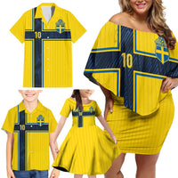 Custom Sweden National Football Family Matching Off Shoulder Short Dress and Hawaiian Shirt Glory The Blue and Yellow - Wonder Print Shop