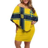 Custom Sweden National Football Family Matching Off Shoulder Short Dress and Hawaiian Shirt Glory The Blue and Yellow - Wonder Print Shop