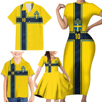 Custom Sweden National Football Family Matching Short Sleeve Bodycon Dress and Hawaiian Shirt Glory The Blue and Yellow - Wonder Print Shop