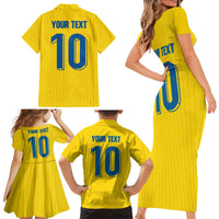 Custom Sweden National Football Family Matching Short Sleeve Bodycon Dress and Hawaiian Shirt Glory The Blue and Yellow - Wonder Print Shop