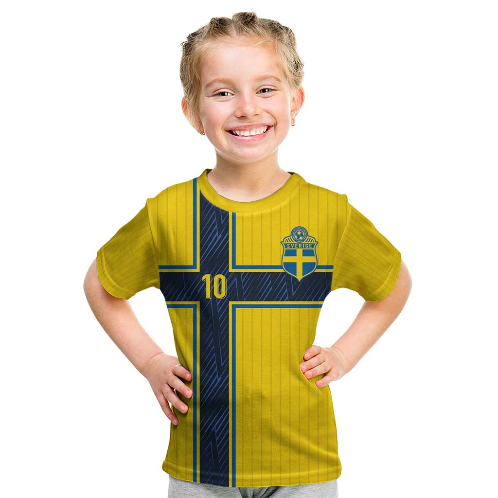 Custom Sweden National Football Kid T Shirt Glory The Blue and Yellow - Wonder Print Shop
