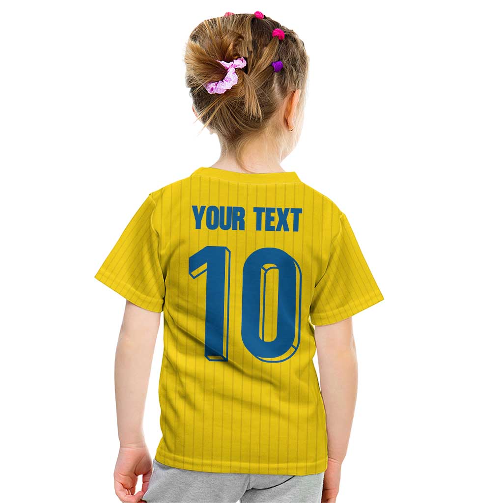 Custom Sweden National Football Kid T Shirt Glory The Blue and Yellow - Wonder Print Shop