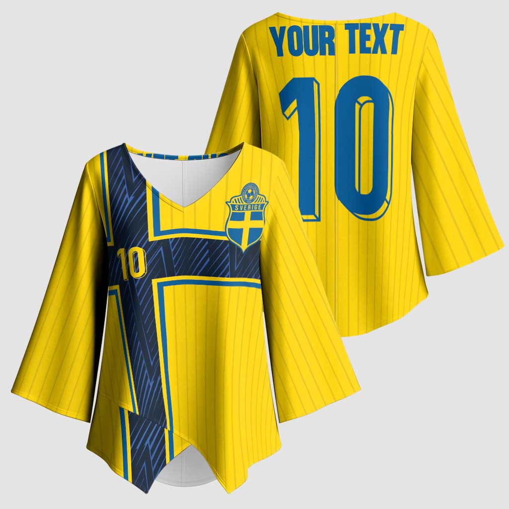 Custom Sweden National Football Kimono Sleeve Blouse Glory The Blue and Yellow - Wonder Print Shop