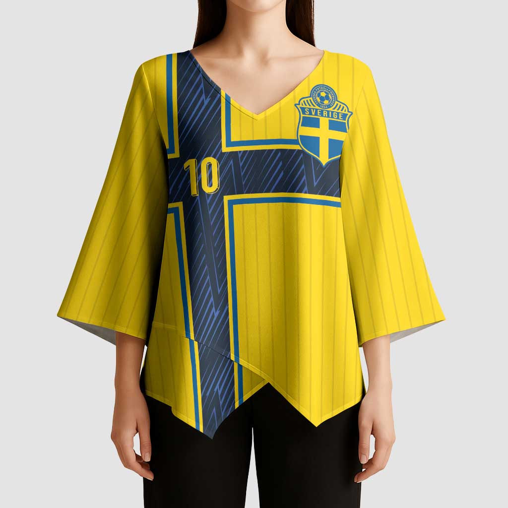 Custom Sweden National Football Kimono Sleeve Blouse Glory The Blue and Yellow - Wonder Print Shop