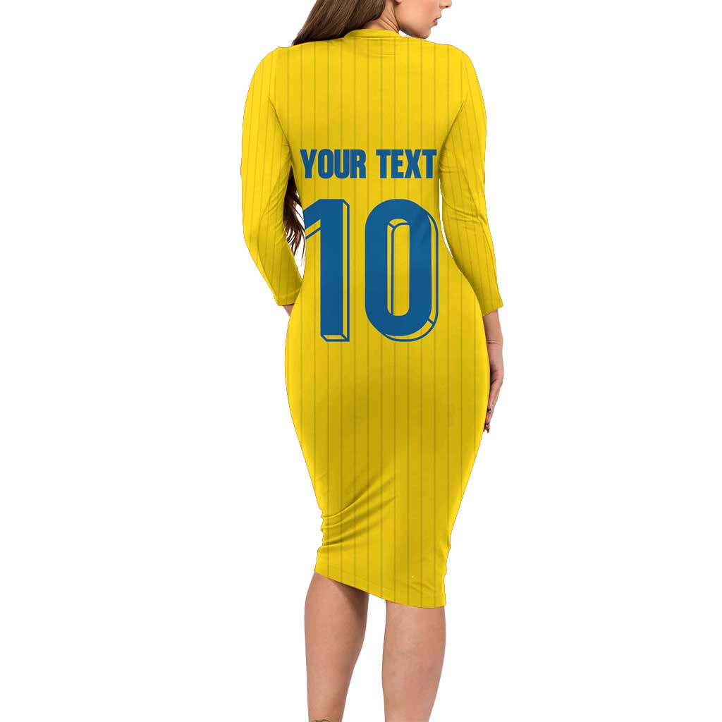 Custom Sweden National Football Long Sleeve Bodycon Dress Glory The Blue and Yellow - Wonder Print Shop