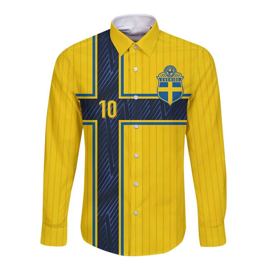 Custom Sweden National Football Long Sleeve Button Shirt Glory The Blue and Yellow - Wonder Print Shop
