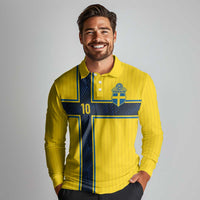 Custom Sweden National Football Long Sleeve Polo Shirt Glory The Blue and Yellow - Wonder Print Shop