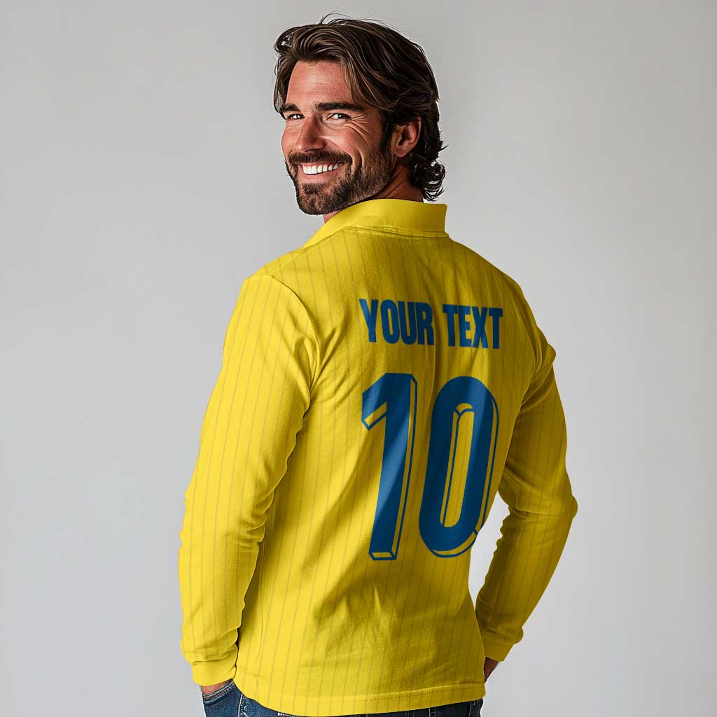 Custom Sweden National Football Long Sleeve Polo Shirt Glory The Blue and Yellow - Wonder Print Shop