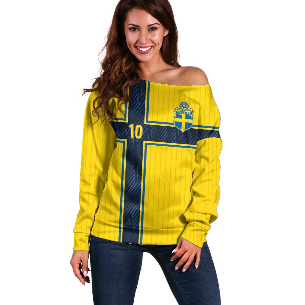 Custom Sweden National Football Off Shoulder Sweater Glory The Blue and Yellow - Wonder Print Shop