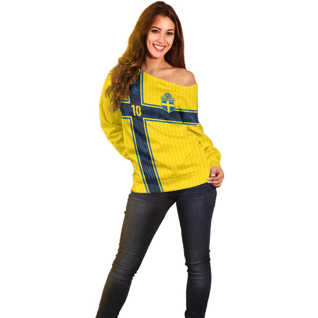 Custom Sweden National Football Off Shoulder Sweater Glory The Blue and Yellow - Wonder Print Shop