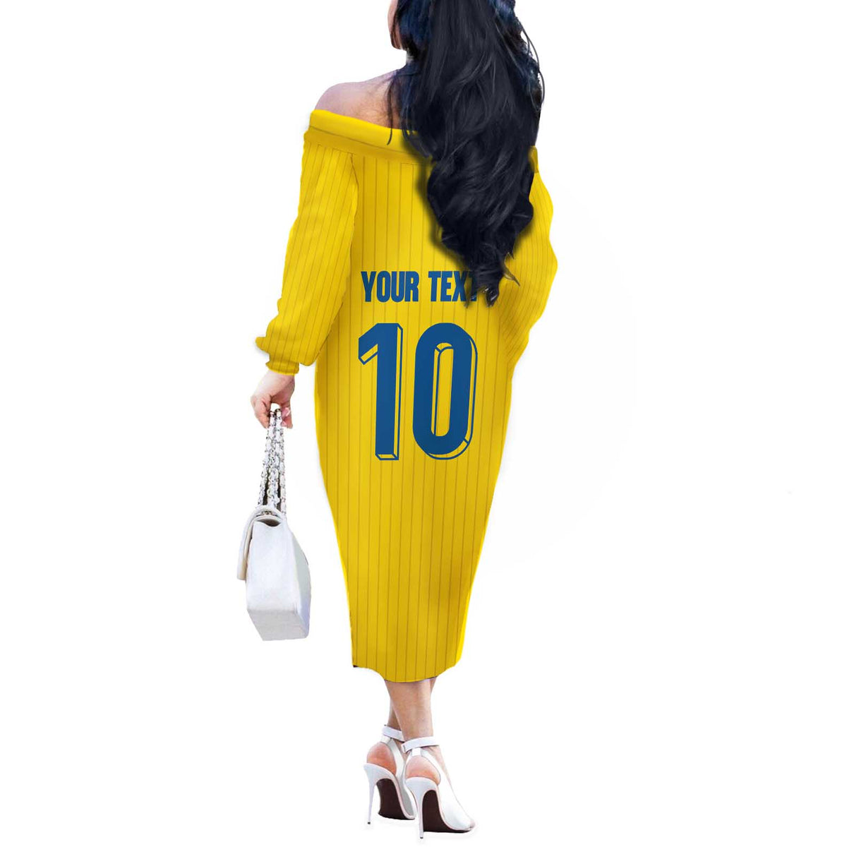 Custom Sweden National Football Off The Shoulder Long Sleeve Dress Glory The Blue and Yellow - Wonder Print Shop