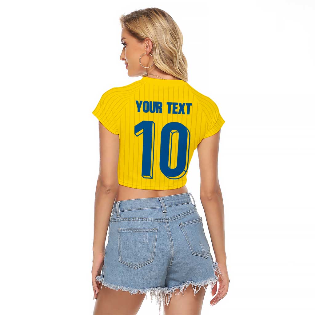 Custom Sweden National Football Raglan Cropped T Shirt Glory The Blue and Yellow - Wonder Print Shop