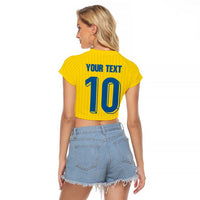 Custom Sweden National Football Raglan Cropped T Shirt Glory The Blue and Yellow - Wonder Print Shop