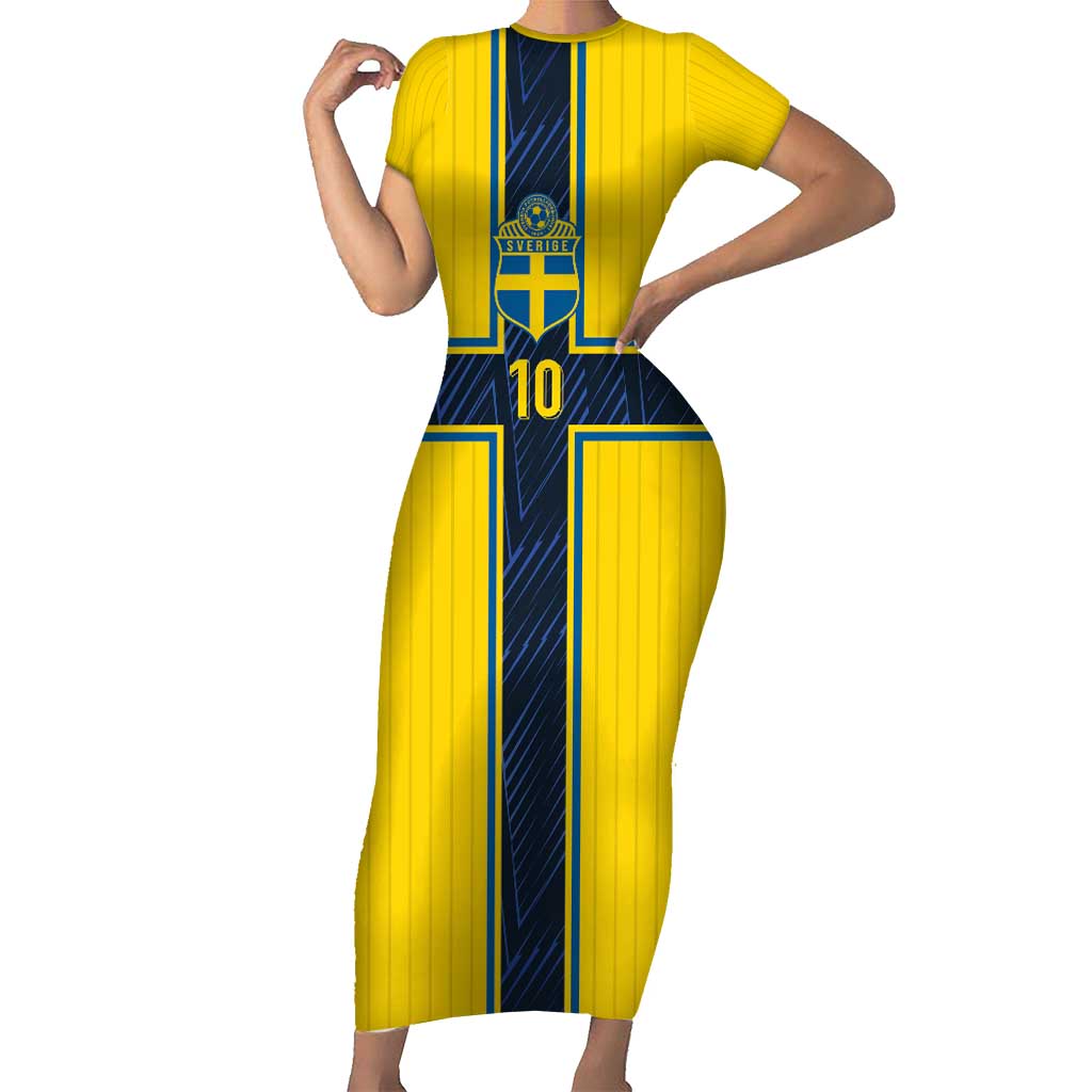 Custom Sweden National Football Short Sleeve Bodycon Dress Glory The Blue and Yellow - Wonder Print Shop