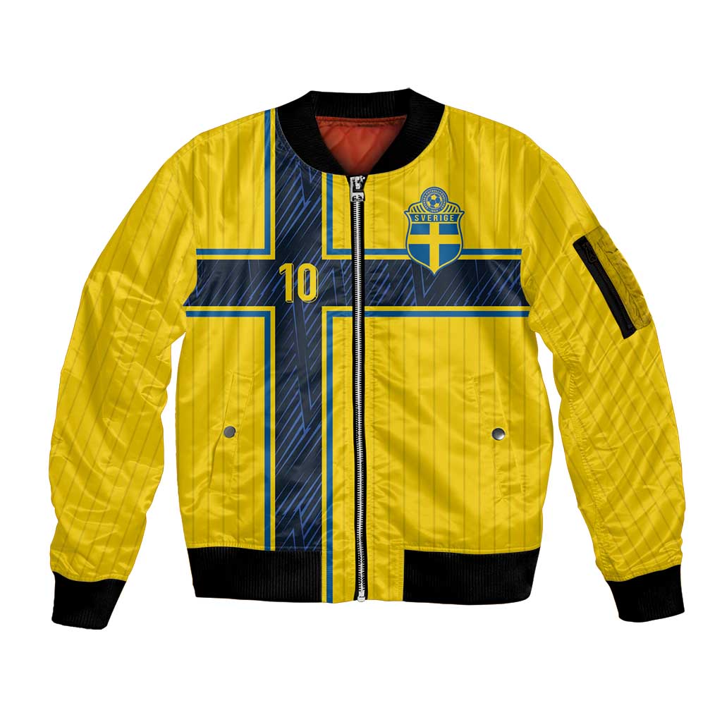 Custom Sweden National Football Sleeve Zip Bomber Jacket Glory The Blue and Yellow - Wonder Print Shop