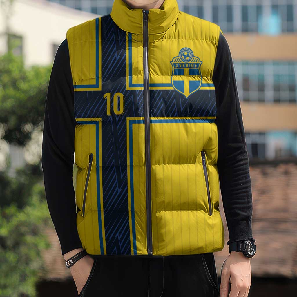 Custom Sweden National Football Sleeveless Puffer Jacket Glory The Blue and Yellow - Wonder Print Shop