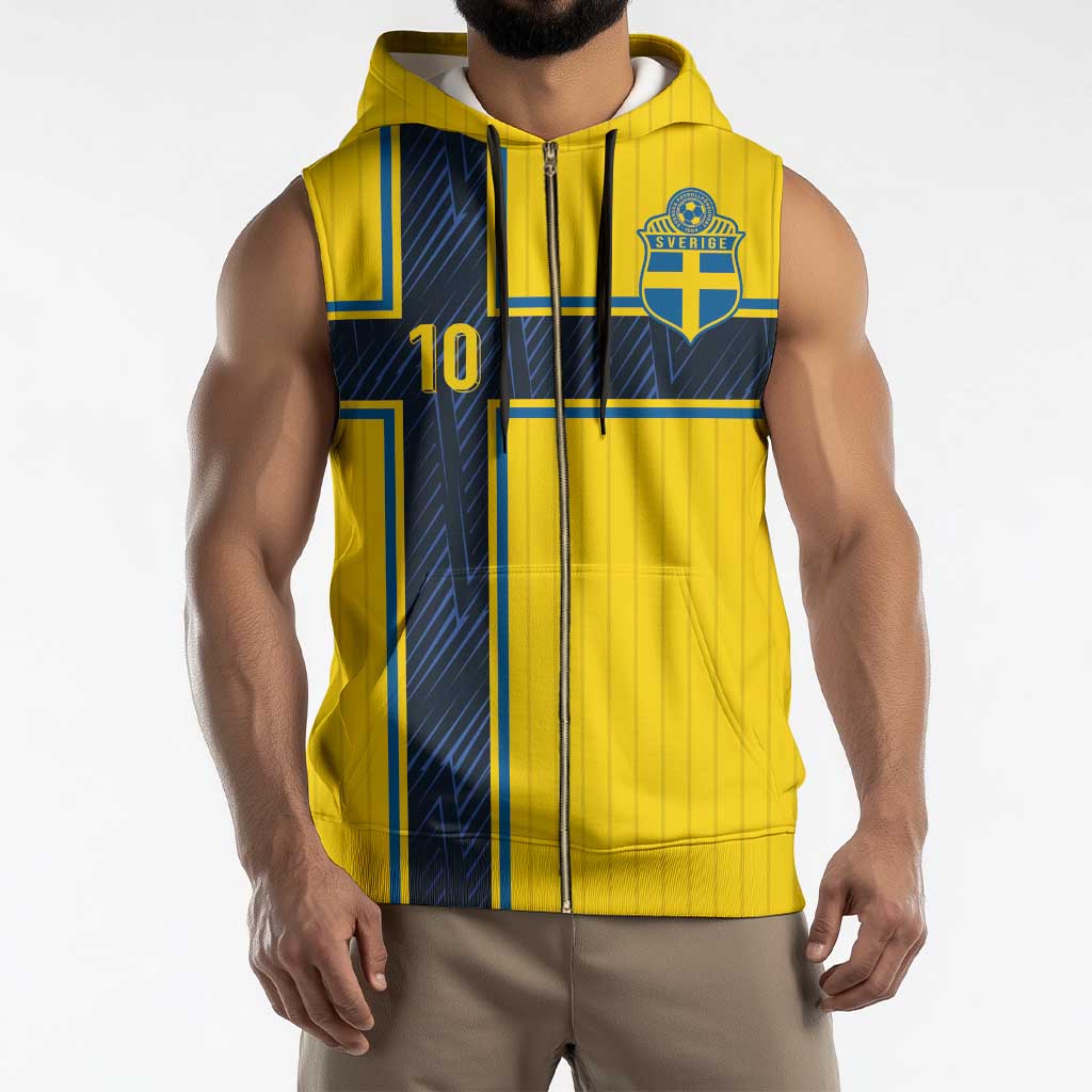 Custom Sweden National Football Sleeveless Zip Hoodie Glory The Blue and Yellow - Wonder Print Shop
