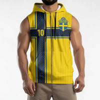 Custom Sweden National Football Sleeveless Zip Hoodie Glory The Blue and Yellow - Wonder Print Shop
