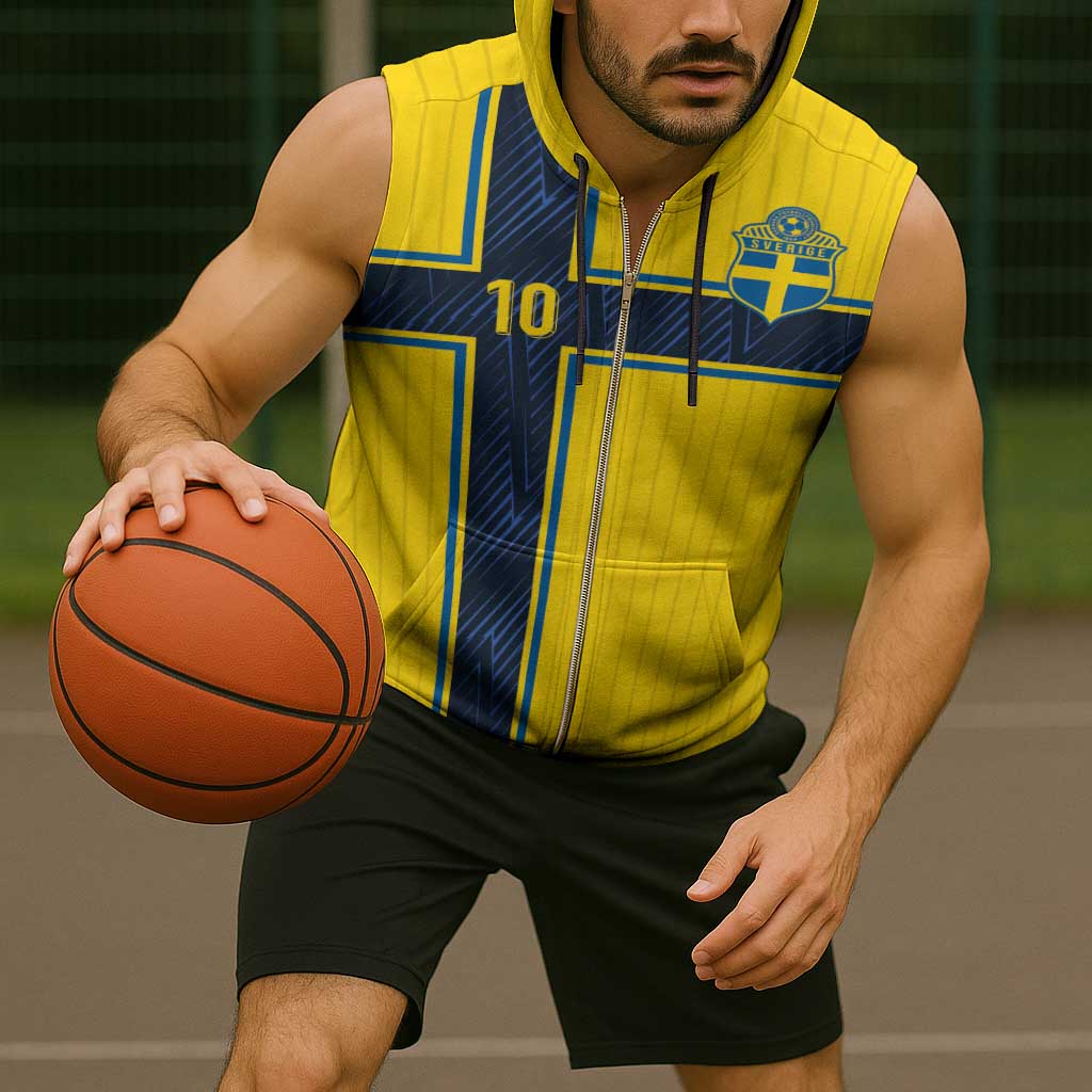 Custom Sweden National Football Sleeveless Zip Hoodie Glory The Blue and Yellow - Wonder Print Shop
