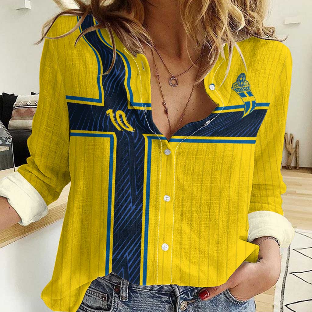Custom Sweden National Football Women Casual Shirt Glory The Blue and Yellow - Wonder Print Shop