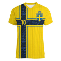 Custom Sweden National Football Women V-Neck T-Shirt Glory The Blue and Yellow - Wonder Print Shop