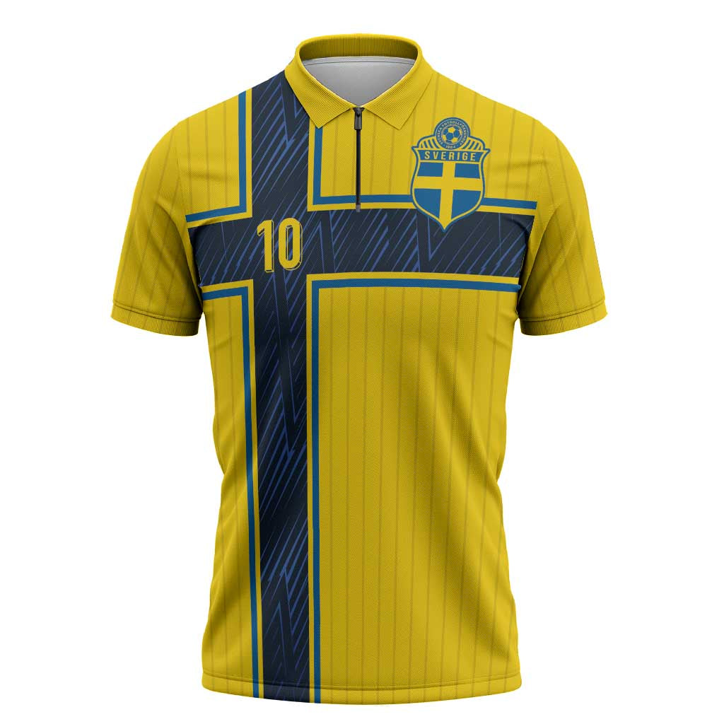 Custom Sweden National Football Zipper Polo Shirt Glory The Blue and Yellow - Wonder Print Shop