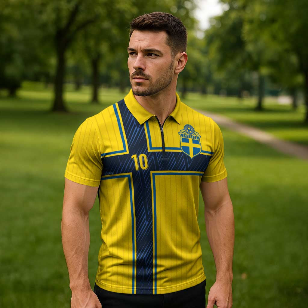 Custom Sweden National Football Zipper Polo Shirt Glory The Blue and Yellow - Wonder Print Shop