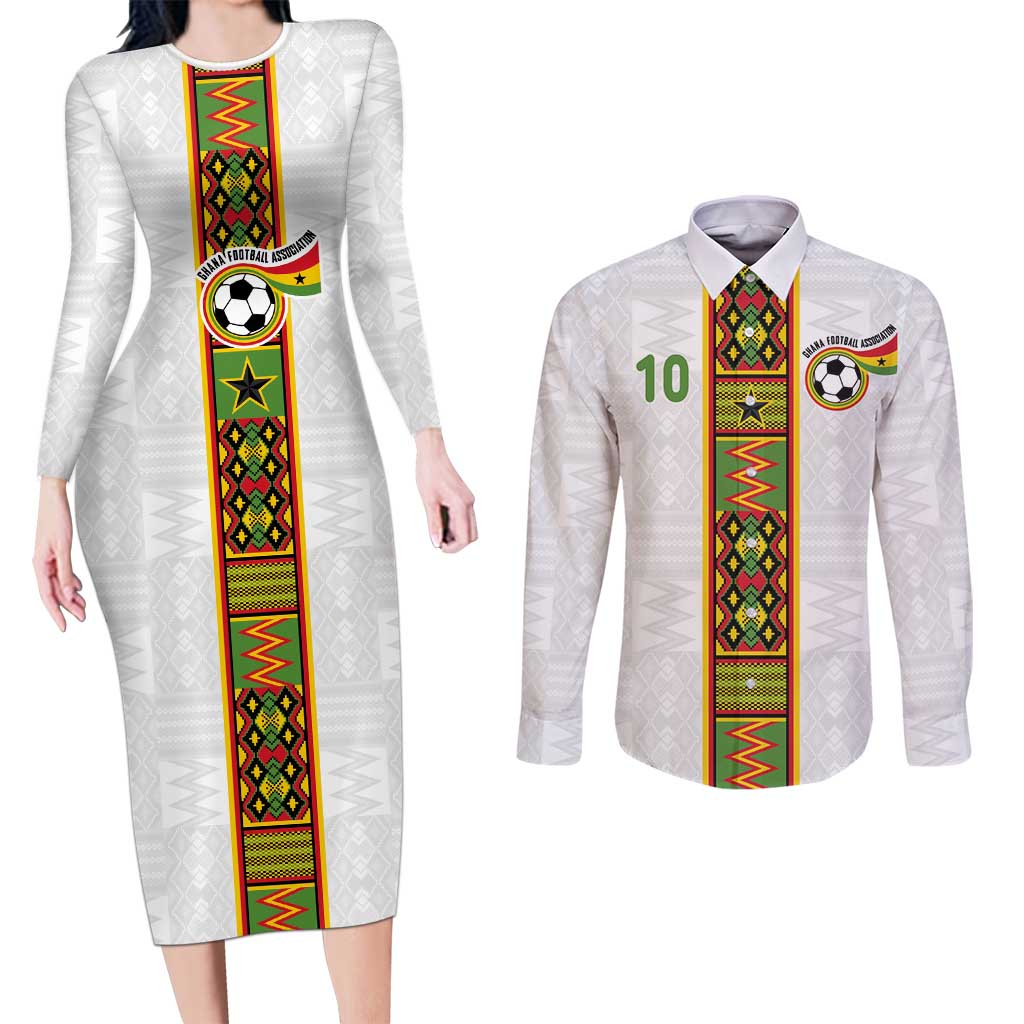 Custom Ghana National Football Couples Matching Long Sleeve Bodycon Dress and Long Sleeve Button Shirt Traditional African Motifs Sporty Style - Wonder Print Shop
