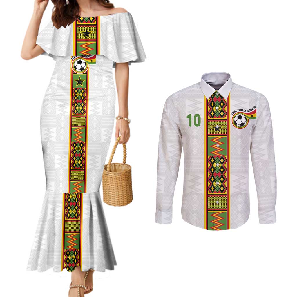 Custom Ghana National Football Couples Matching Mermaid Dress and Long Sleeve Button Shirt Traditional African Motifs Sporty Style - Wonder Print Shop