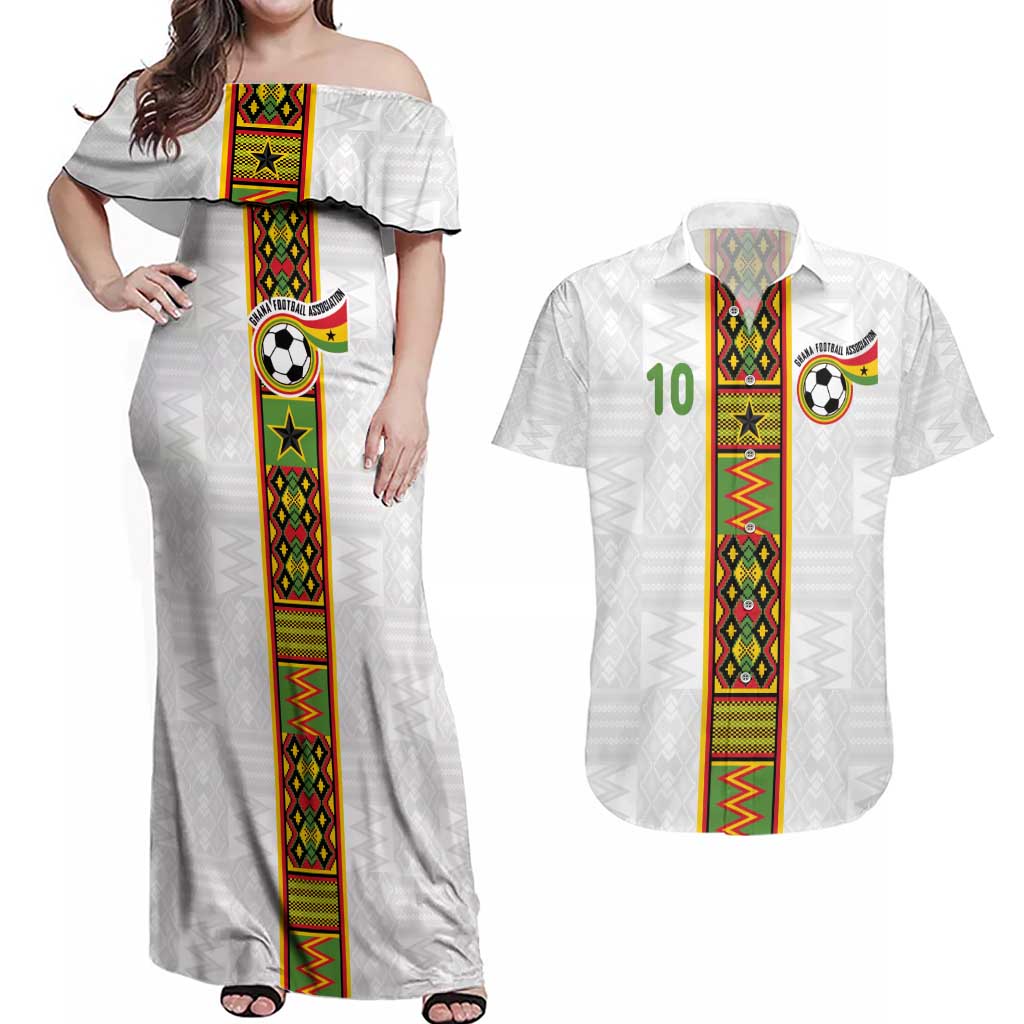 Custom Ghana National Football Couples Matching Off Shoulder Maxi Dress and Hawaiian Shirt Traditional African Motifs Sporty Style - Wonder Print Shop