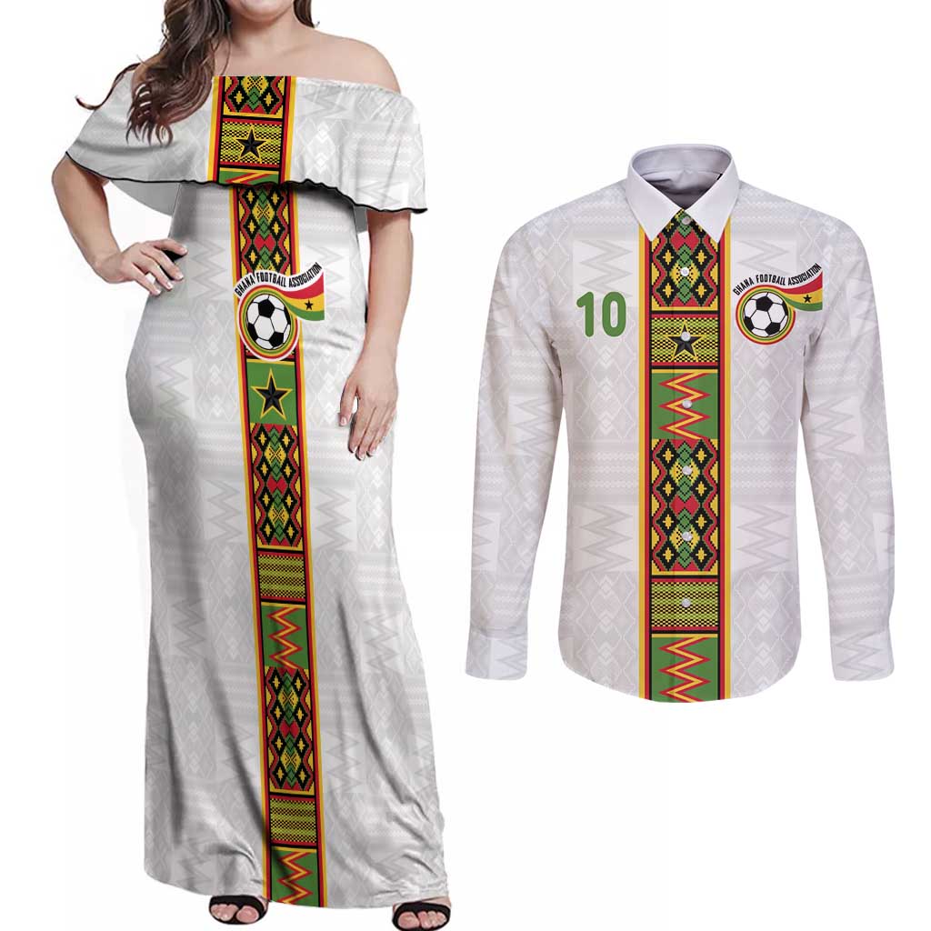 Custom Ghana National Football Couples Matching Off Shoulder Maxi Dress and Long Sleeve Button Shirt Traditional African Motifs Sporty Style - Wonder Print Shop