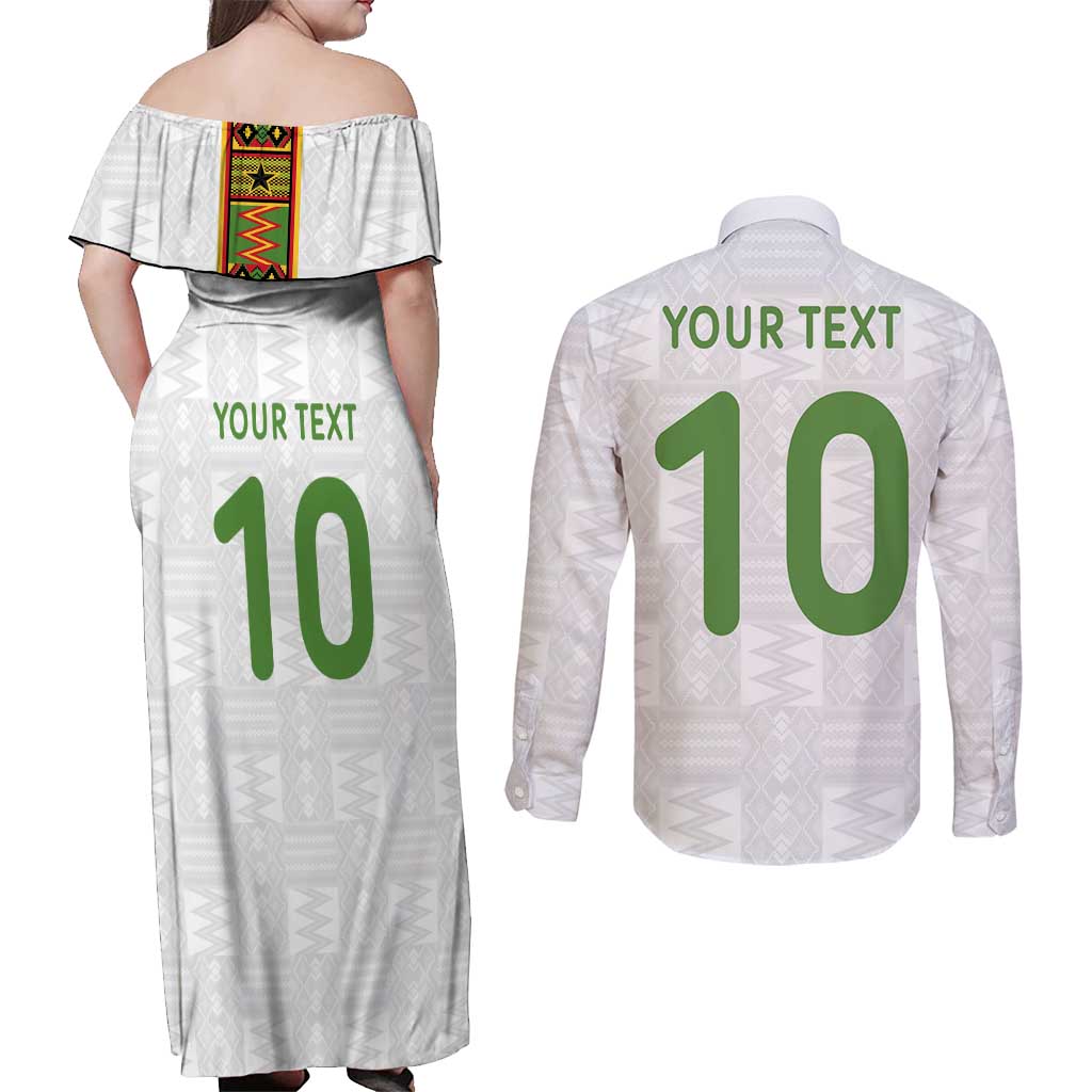Custom Ghana National Football Couples Matching Off Shoulder Maxi Dress and Long Sleeve Button Shirt Traditional African Motifs Sporty Style - Wonder Print Shop