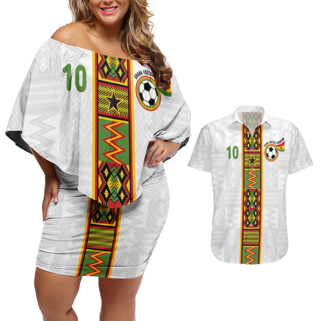 Custom Ghana National Football Couples Matching Off Shoulder Short Dress and Hawaiian Shirt Traditional African Motifs Sporty Style - Wonder Print Shop