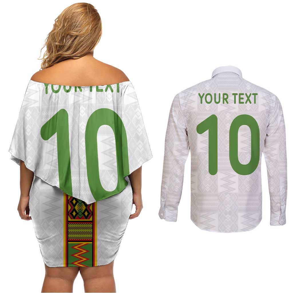 Custom Ghana National Football Couples Matching Off Shoulder Short Dress and Long Sleeve Button Shirt Traditional African Motifs Sporty Style - Wonder Print Shop