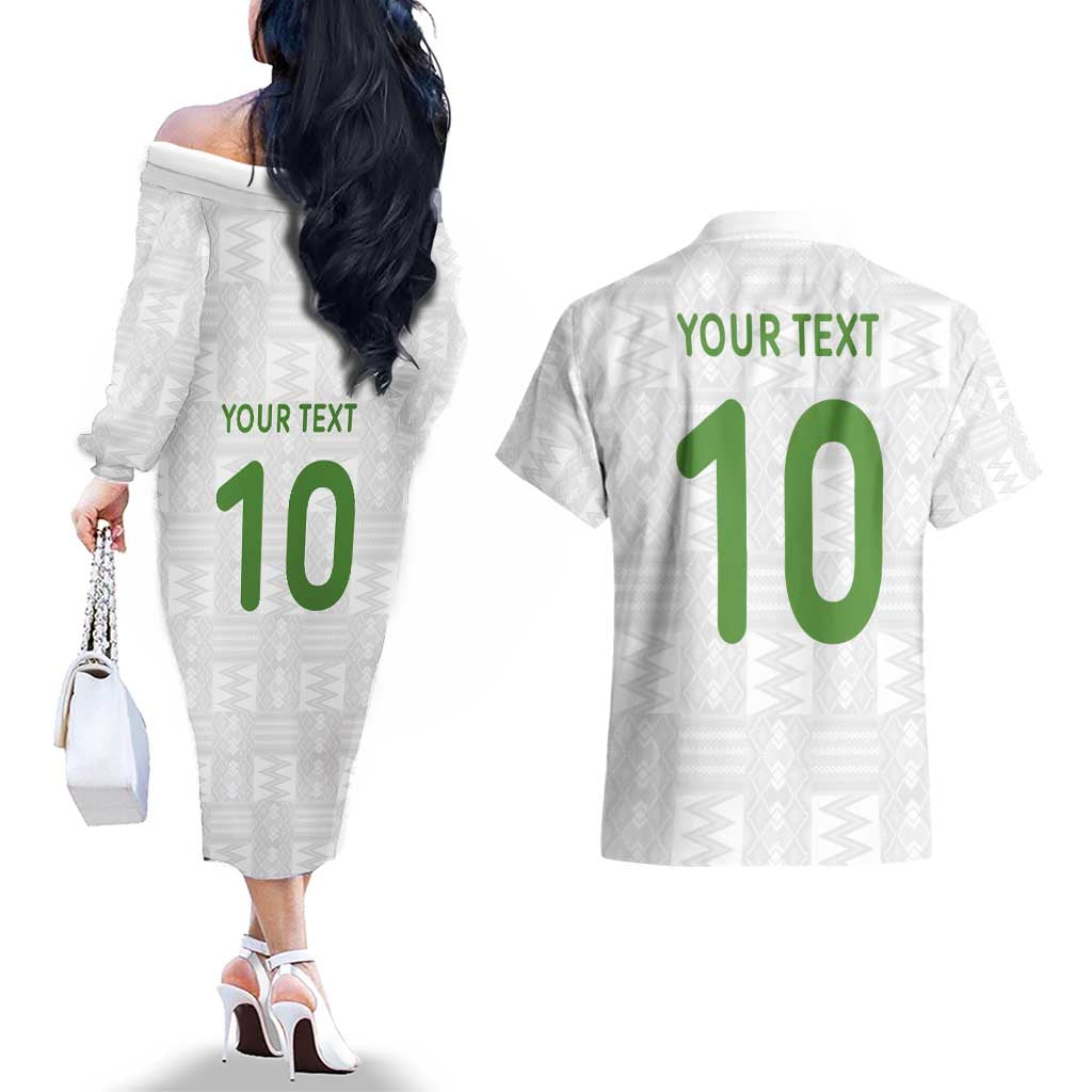 Custom Ghana National Football Couples Matching Off The Shoulder Long Sleeve Dress and Hawaiian Shirt Traditional African Motifs Sporty Style - Wonder Print Shop
