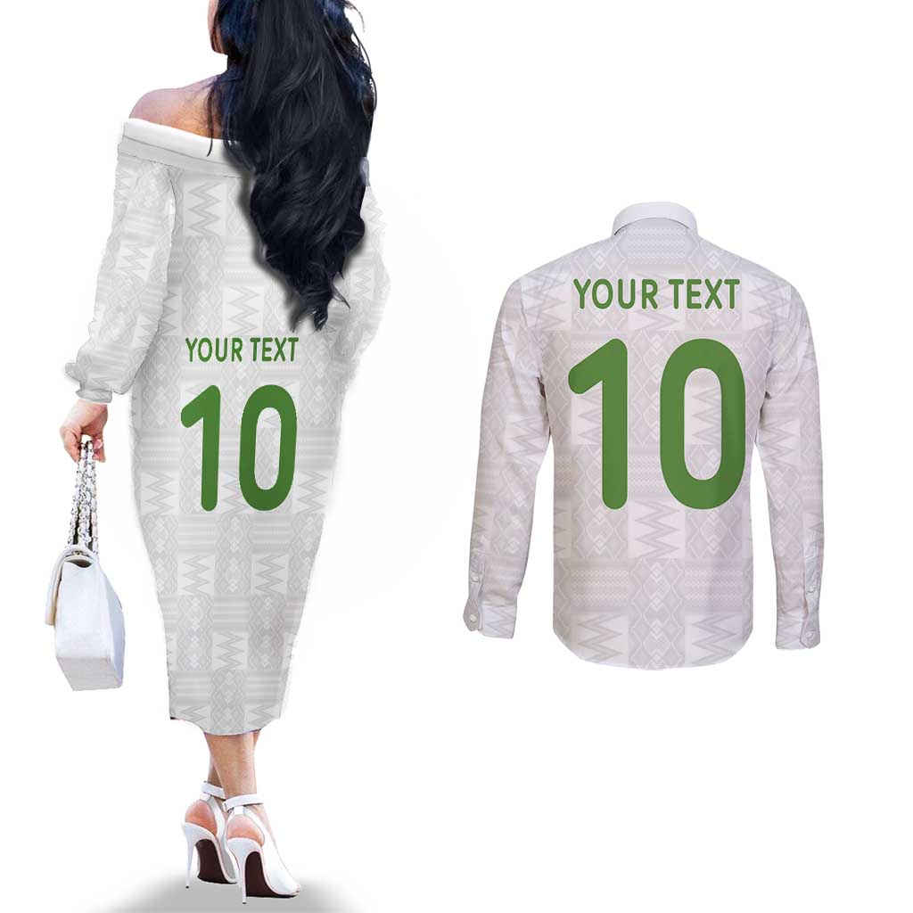 Custom Ghana National Football Couples Matching Off The Shoulder Long Sleeve Dress and Long Sleeve Button Shirt Traditional African Motifs Sporty Style - Wonder Print Shop