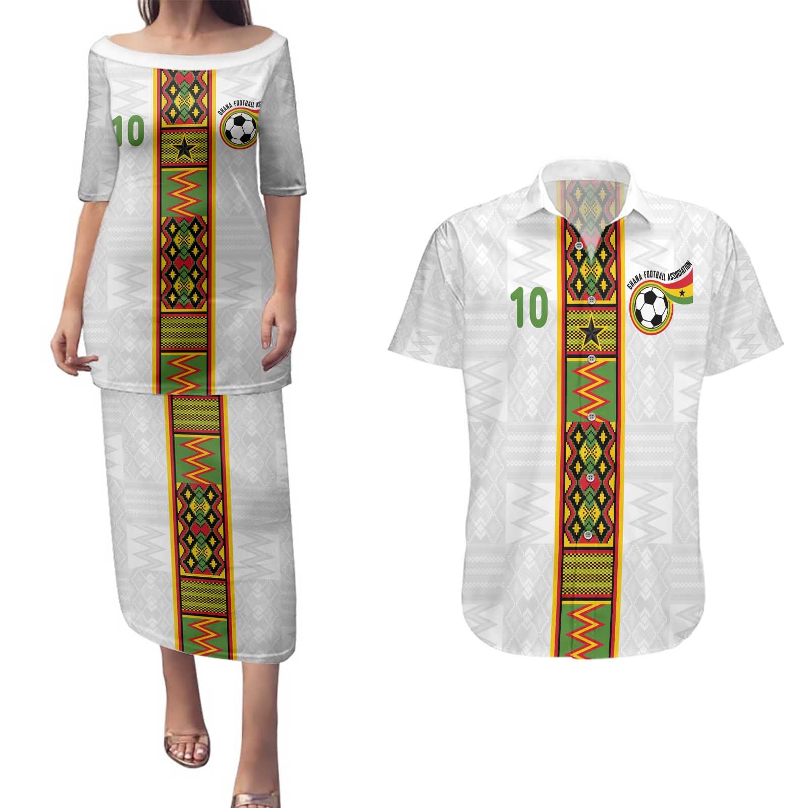 Custom Ghana National Football Couples Matching Puletasi and Hawaiian Shirt Traditional African Motifs Sporty Style - Wonder Print Shop