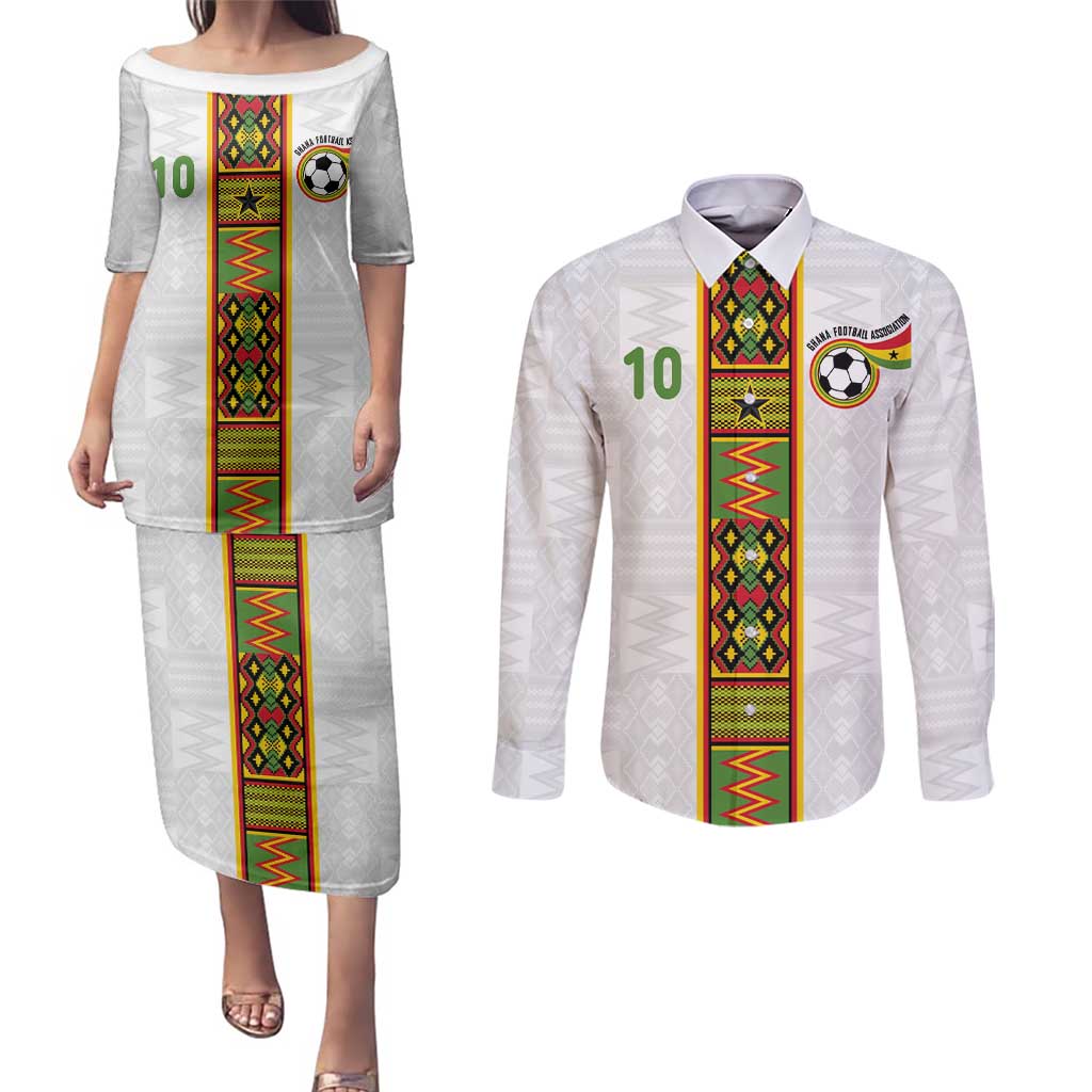 Custom Ghana National Football Couples Matching Puletasi and Long Sleeve Button Shirt Traditional African Motifs Sporty Style - Wonder Print Shop