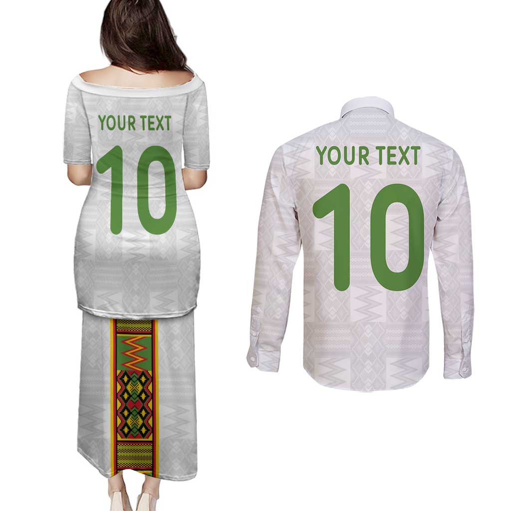 Custom Ghana National Football Couples Matching Puletasi and Long Sleeve Button Shirt Traditional African Motifs Sporty Style - Wonder Print Shop