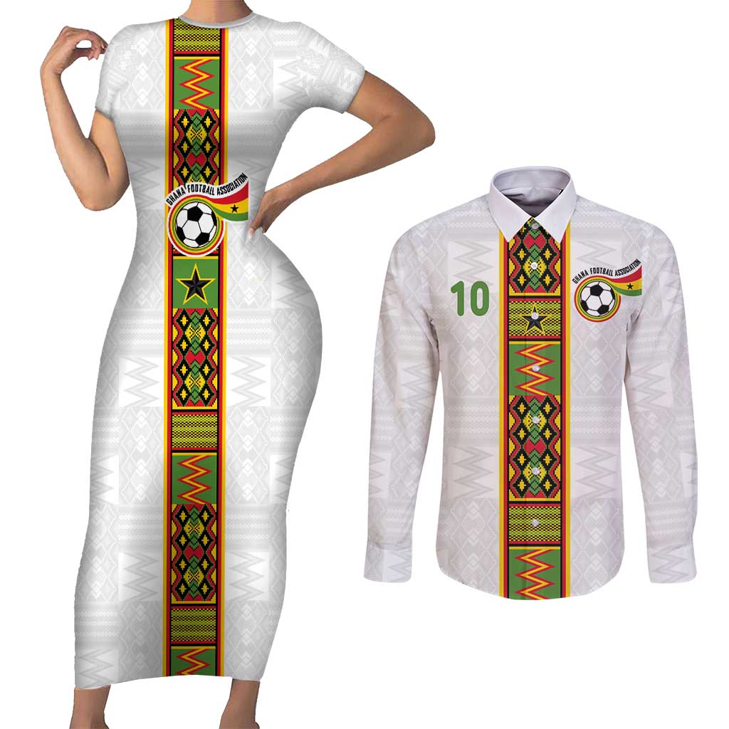 Custom Ghana National Football Couples Matching Short Sleeve Bodycon Dress and Long Sleeve Button Shirt Traditional African Motifs Sporty Style - Wonder Print Shop