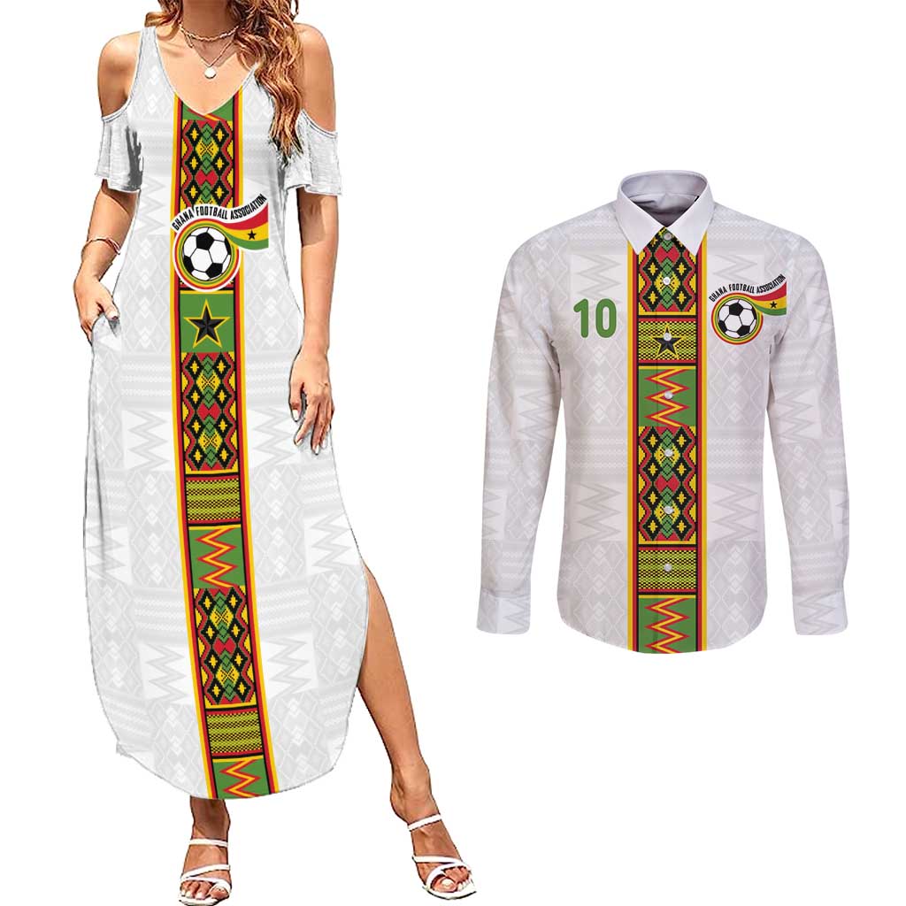 Custom Ghana National Football Couples Matching Summer Maxi Dress and Long Sleeve Button Shirt Traditional African Motifs Sporty Style - Wonder Print Shop