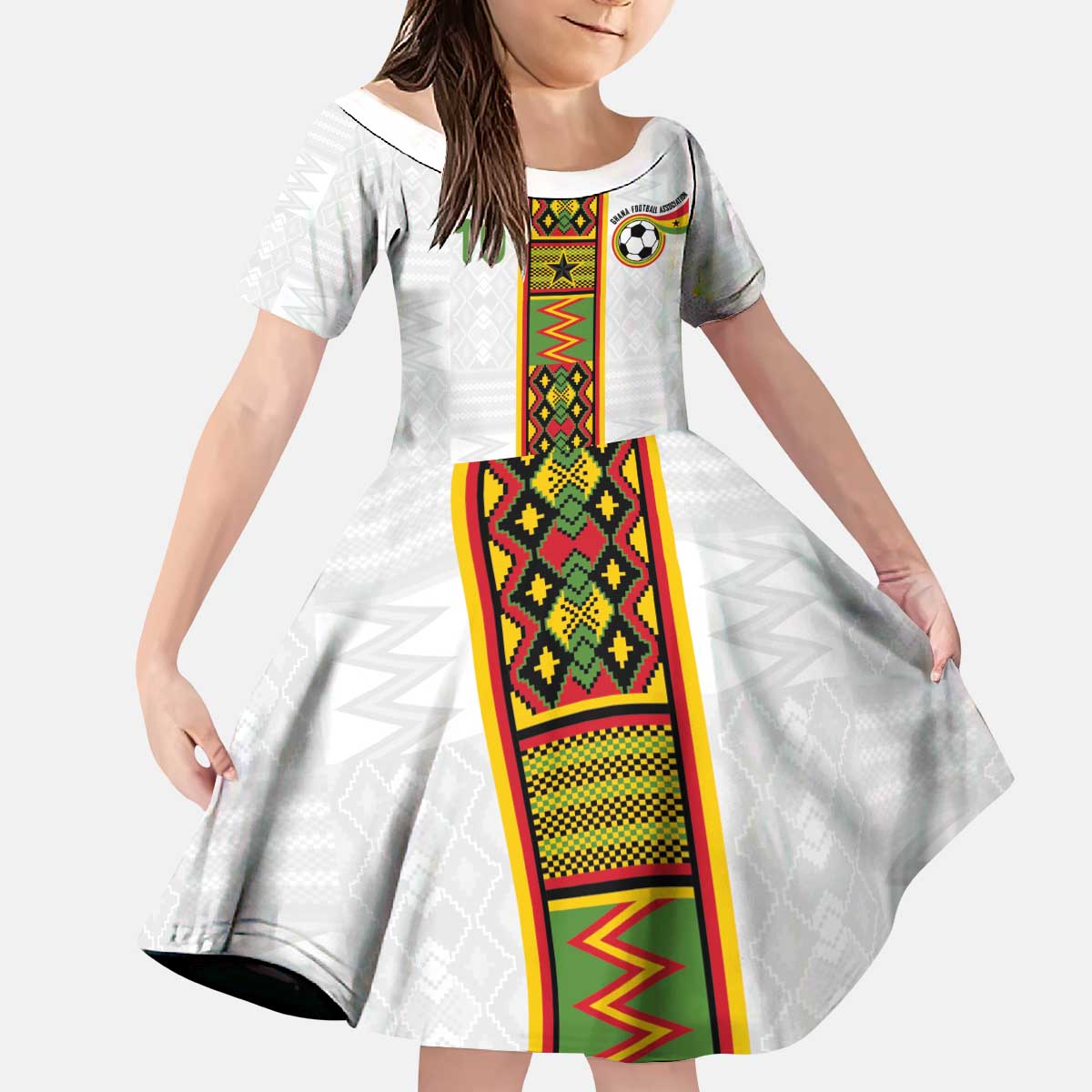 Custom Ghana National Football Kid Short Sleeve Dress Traditional African Motifs Sporty Style - Wonder Print Shop