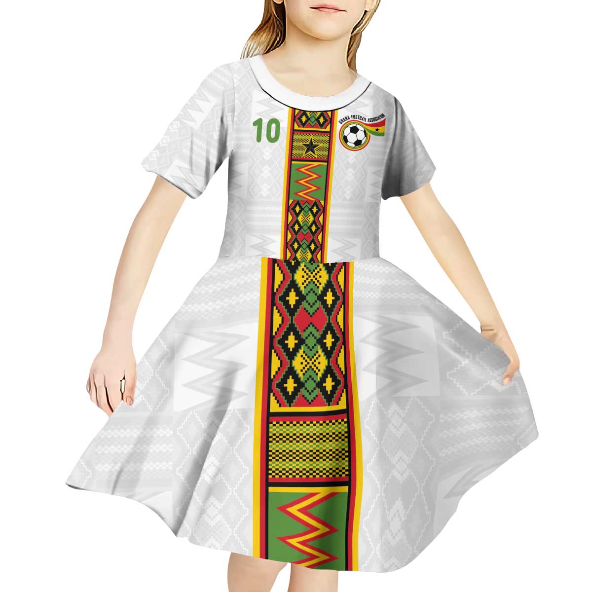 Custom Ghana National Football Kid Short Sleeve Dress Traditional African Motifs Sporty Style - Wonder Print Shop