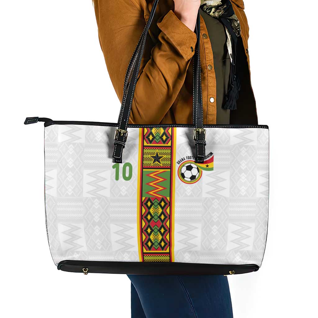 Custom Ghana National Football Leather Tote Bag Traditional African Motifs Sporty Style - Wonder Print Shop