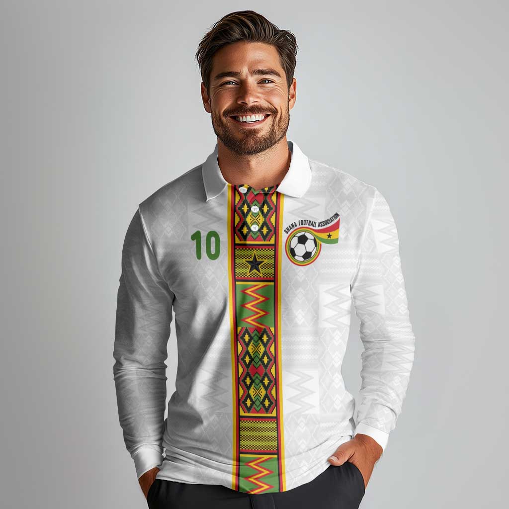 Custom Ghana National Football Long Sleeve Polo Shirt Traditional African Motifs Sporty Style - Wonder Print Shop